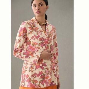 Anthropologie DOLAN Linen Boyfriend Blazer - Floral Print - XXS